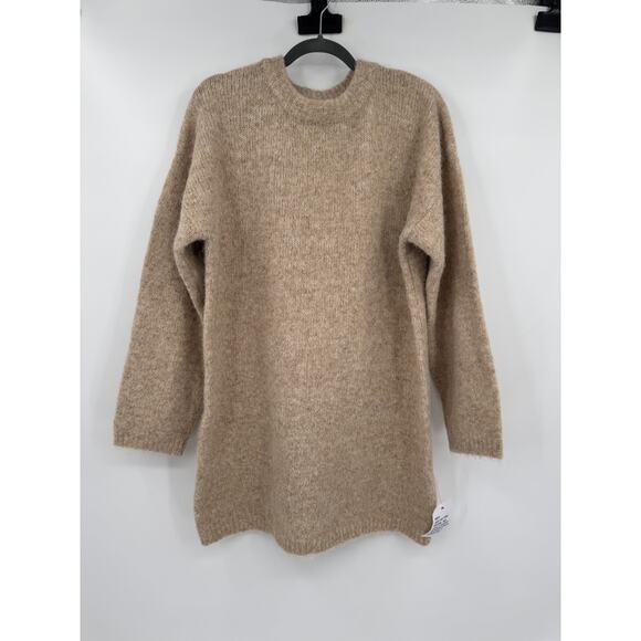 Topshop Oat Beige Knit Fluffy Crewneck Oversized Sweater Dress Size US 0-2 XS - Picture 2 of 9